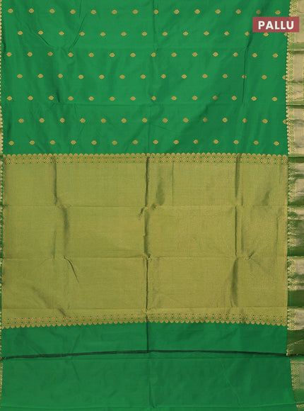 Arani semi silk saree green with zari woven floral buttas and zari woven border