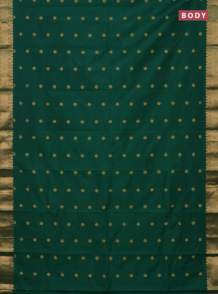 Arani semi silk saree green with zari woven floral buttas and zari woven border