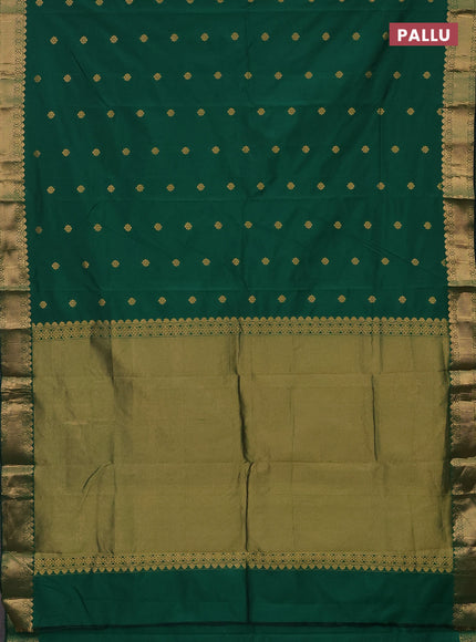Arani semi silk saree green with zari woven floral buttas and zari woven border