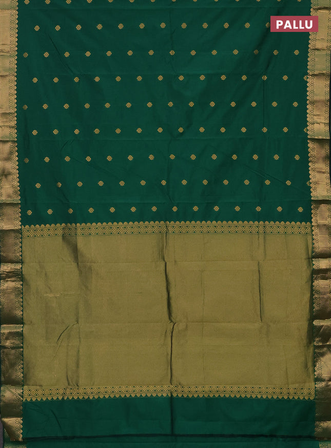 Arani semi silk saree green with zari woven floral buttas and zari woven border