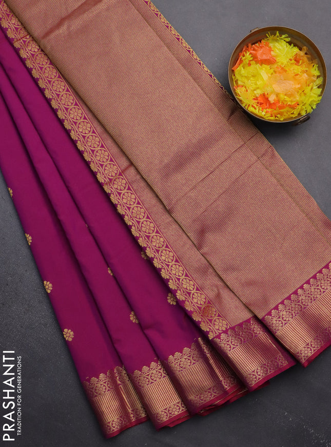 Arani semi silk saree dark magenta pink with zari woven floral buttas and zari woven border