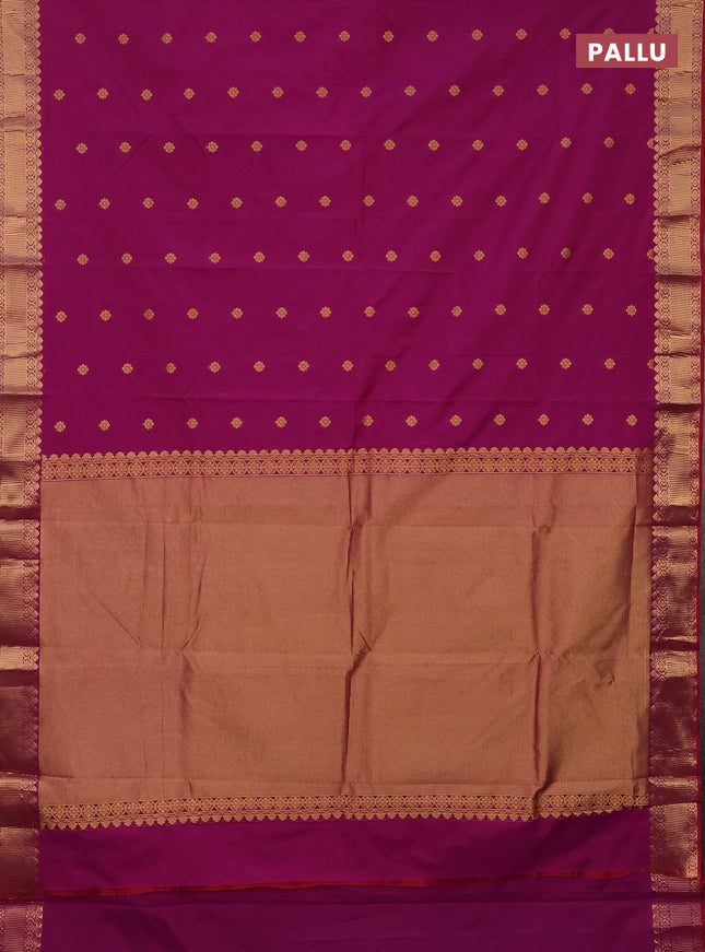 Arani semi silk saree dark magenta pink with zari woven floral buttas and zari woven border