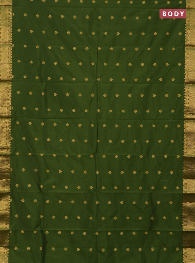 Arani semi silk saree sap green with zari woven floral buttas and zari woven border