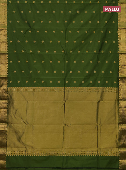 Arani semi silk saree sap green with zari woven floral buttas and zari woven border