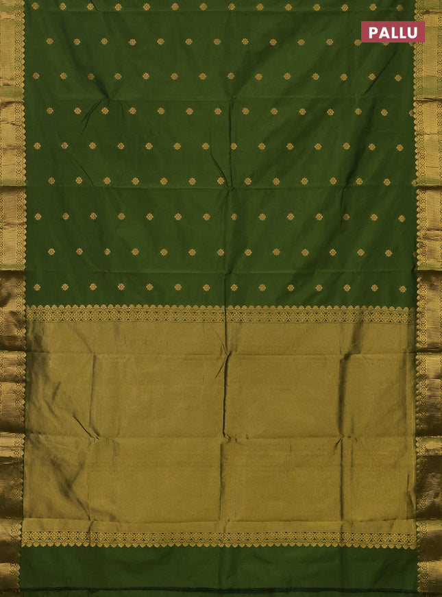 Arani semi silk saree sap green with zari woven floral buttas and zari woven border