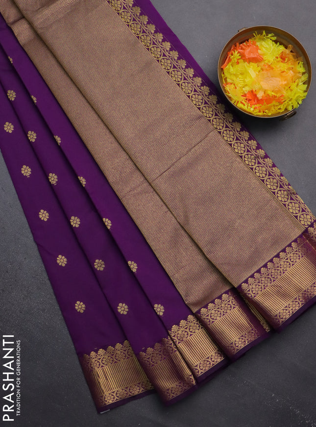 Arani semi silk saree purple with zari woven floral buttas and zari woven border