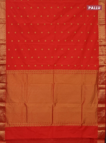 Arani semi silk saree orange with zari woven floral buttas and zari woven border