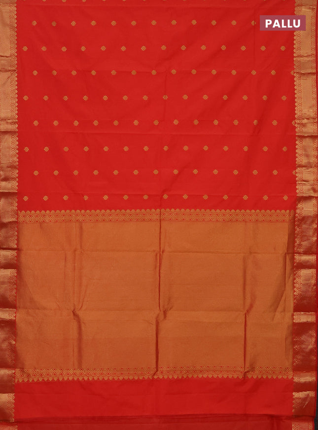 Arani semi silk saree orange with zari woven floral buttas and zari woven border