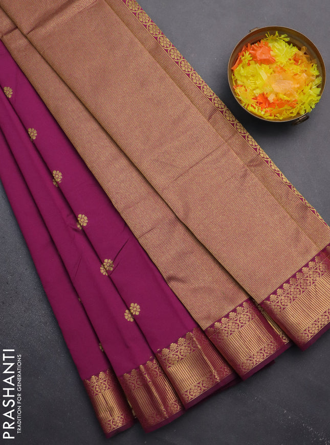 Arani semi silk saree purple with zari woven floral buttas and zari woven border