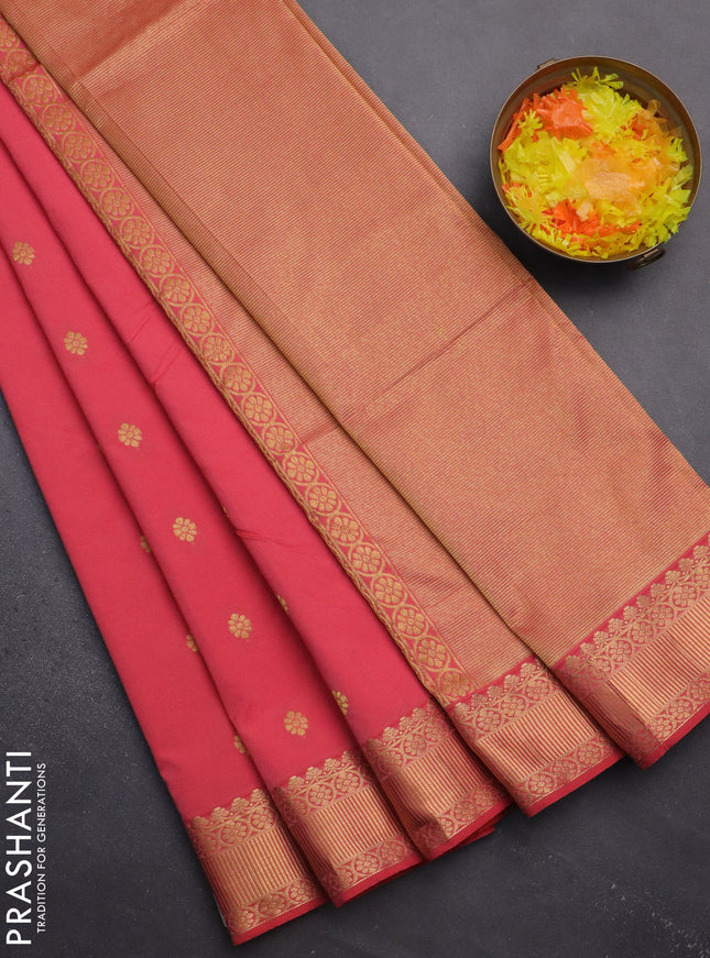 Arani semi silk saree peach pink with zari woven floral buttas and zari woven border