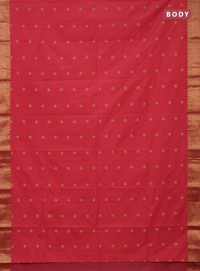 Arani semi silk saree peach pink with zari woven floral buttas and zari woven border