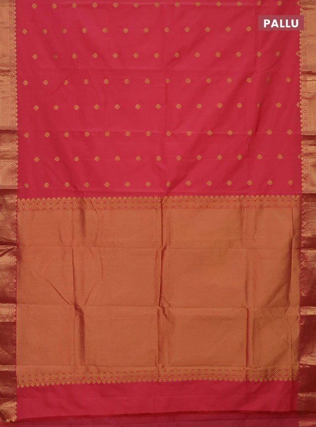 Arani semi silk saree peach pink with zari woven floral buttas and zari woven border