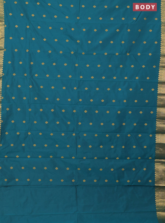 Arani semi silk saree peacock green with zari woven floral buttas and zari woven border