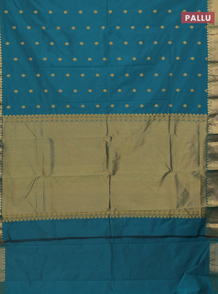 Arani semi silk saree peacock green with zari woven floral buttas and zari woven border