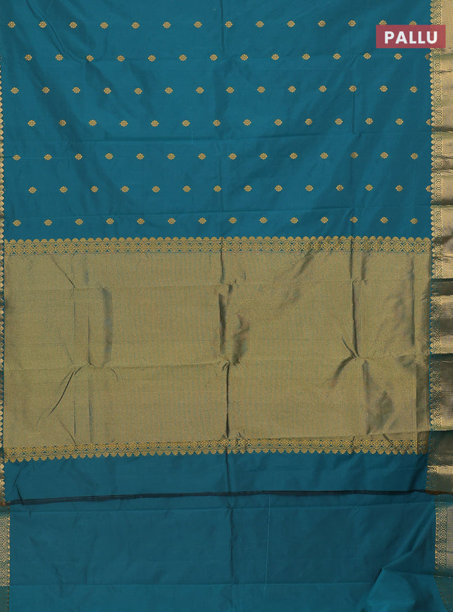 Arani semi silk saree peacock green with zari woven floral buttas and zari woven border