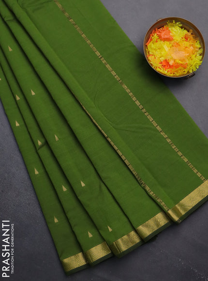 Arani semi silk saree sap green with zari woven temple buttas and zari woven border