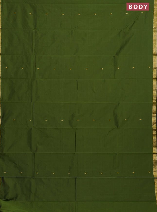 Arani semi silk saree sap green with zari woven temple buttas and zari woven border