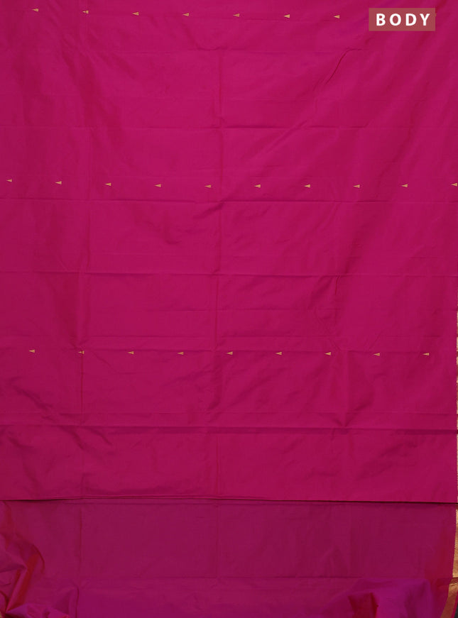 Arani semi silk saree magenta pink with zari woven temple buttas and zari woven border
