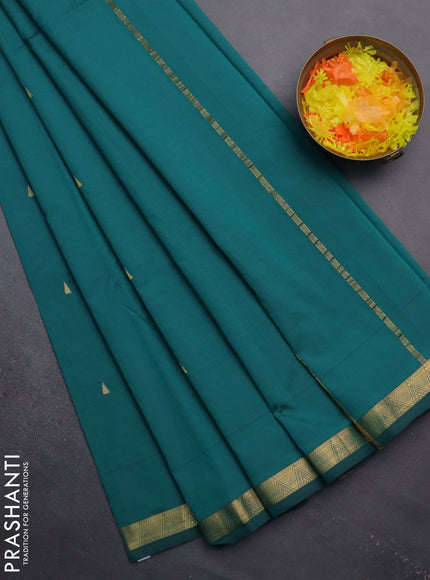 Arani semi silk saree peacock green with zari woven temple buttas and zari woven border