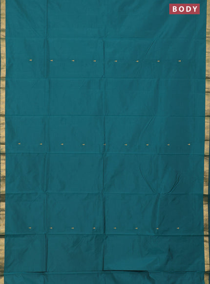 Arani semi silk saree peacock green with zari woven temple buttas and zari woven border