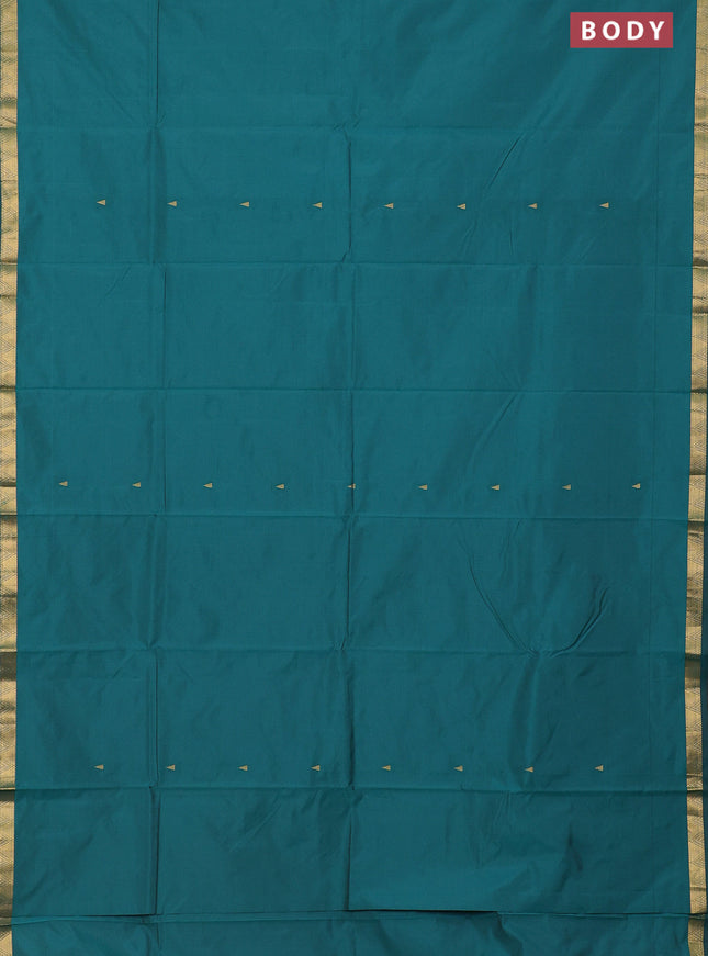 Arani semi silk saree peacock green with zari woven temple buttas and zari woven border