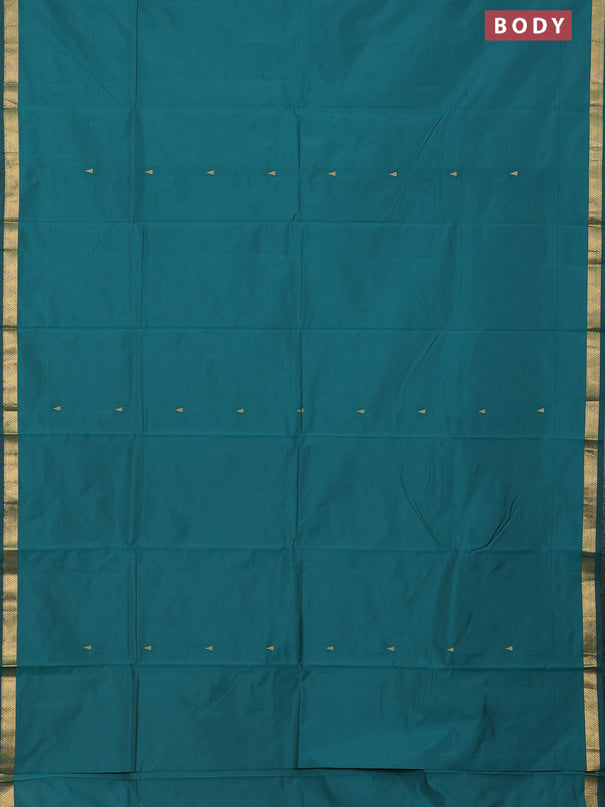 Arani semi silk saree peacock green with zari woven temple buttas and zari woven border