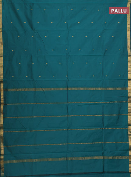 Arani semi silk saree peacock green with zari woven temple buttas and zari woven border