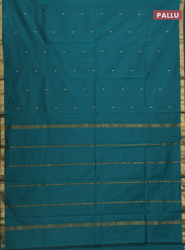 Arani semi silk saree peacock green with zari woven temple buttas and zari woven border