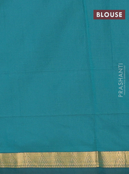 Arani semi silk saree peacock green with zari woven temple buttas and zari woven border