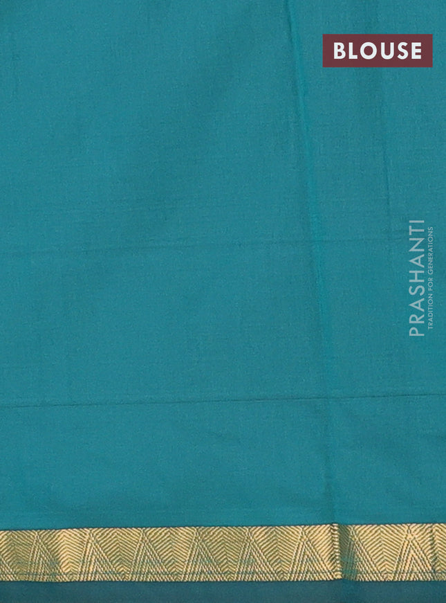 Arani semi silk saree peacock green with zari woven temple buttas and zari woven border