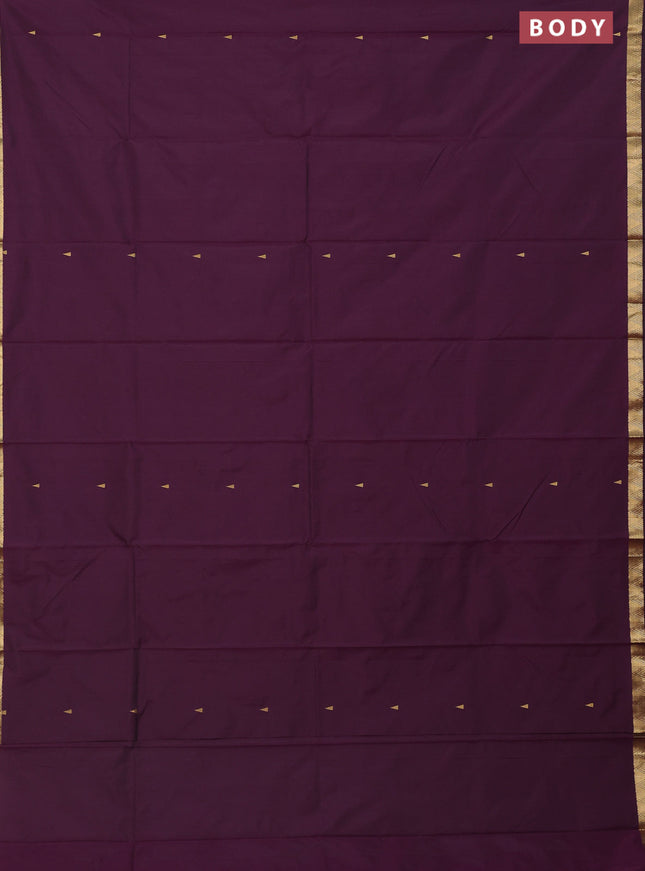 Arani semi silk saree wine shade with zari woven temple buttas and zari woven border