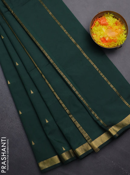 Arani semi silk saree bottle green with zari woven temple buttas and zari woven border