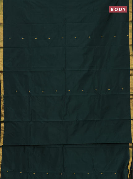 Arani semi silk saree bottle green with zari woven temple buttas and zari woven border