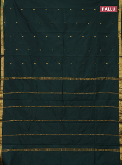 Arani semi silk saree bottle green with zari woven temple buttas and zari woven border