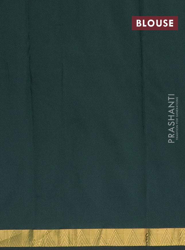 Arani semi silk saree bottle green with zari woven temple buttas and zari woven border