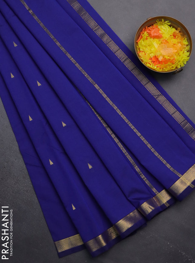 Arani semi silk saree blue with zari woven temple buttas and zari woven border