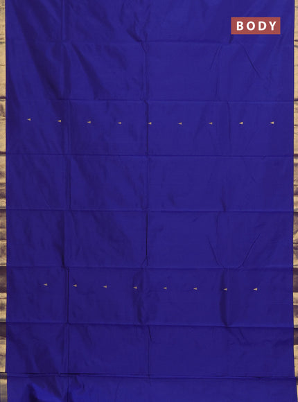 Arani semi silk saree blue with zari woven temple buttas and zari woven border