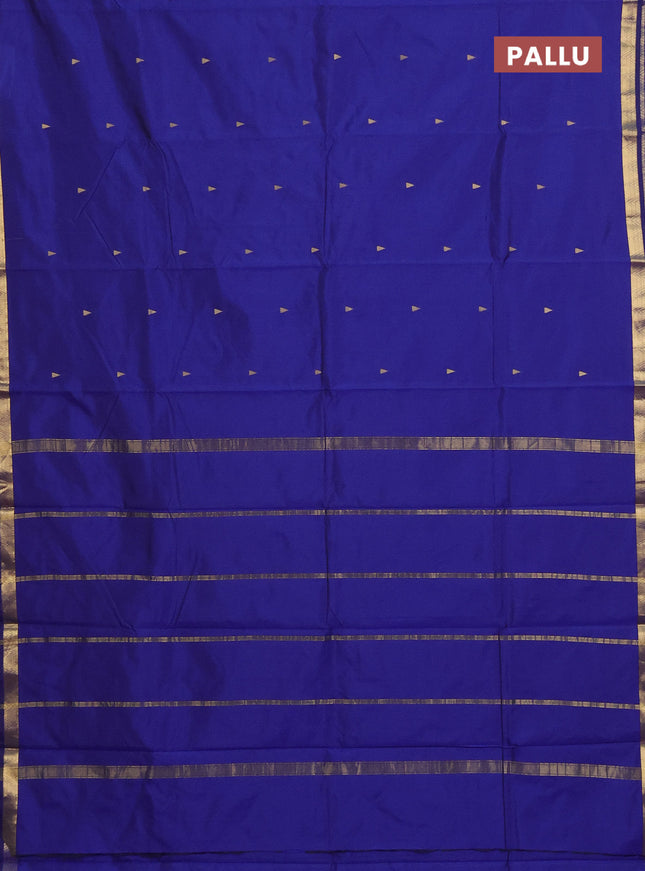 Arani semi silk saree blue with zari woven temple buttas and zari woven border