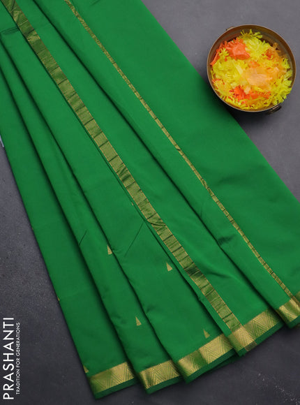 Arani semi silk saree green with zari woven temple buttas and zari woven border