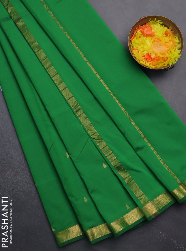 Arani semi silk saree green with zari woven temple buttas and zari woven border