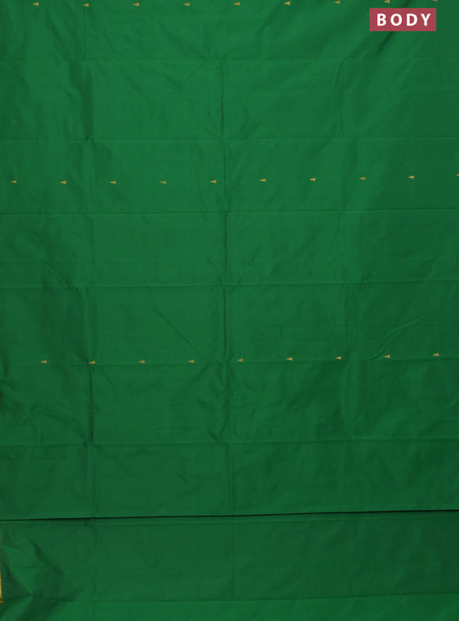 Arani semi silk saree green with zari woven temple buttas and zari woven border