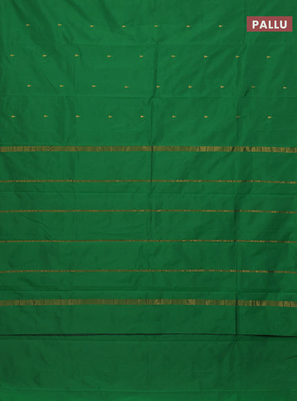 Arani semi silk saree green with zari woven temple buttas and zari woven border