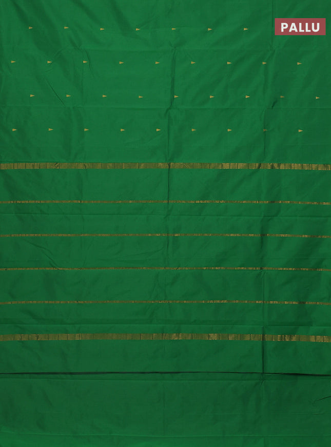 Arani semi silk saree green with zari woven temple buttas and zari woven border
