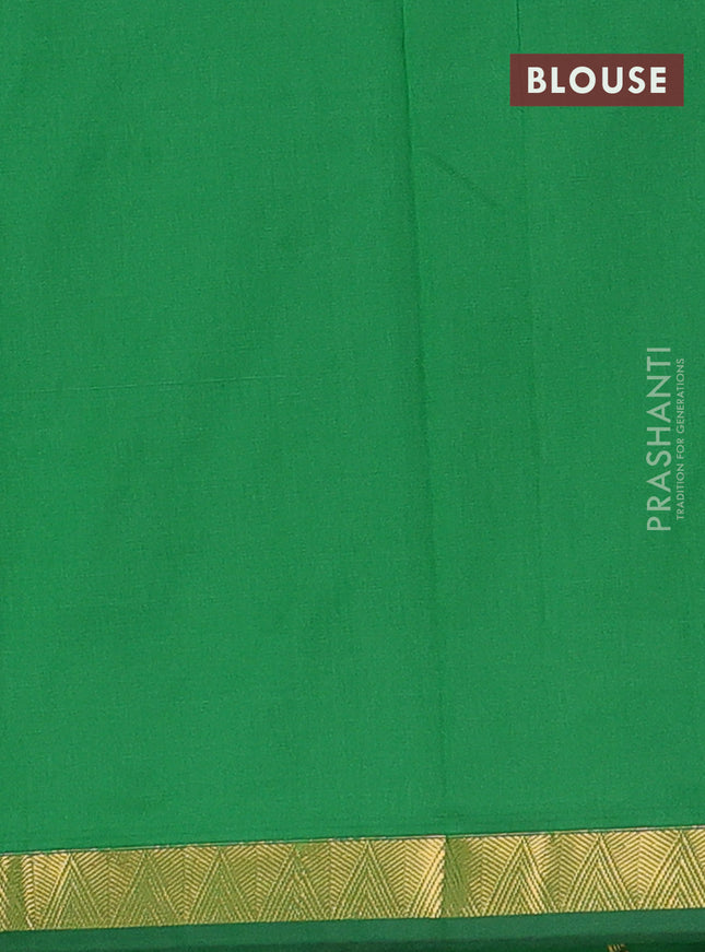 Arani semi silk saree green with zari woven temple buttas and zari woven border