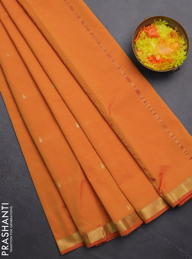 Arani semi silk saree dual shade of mango yellow with zari woven temple buttas and zari woven border