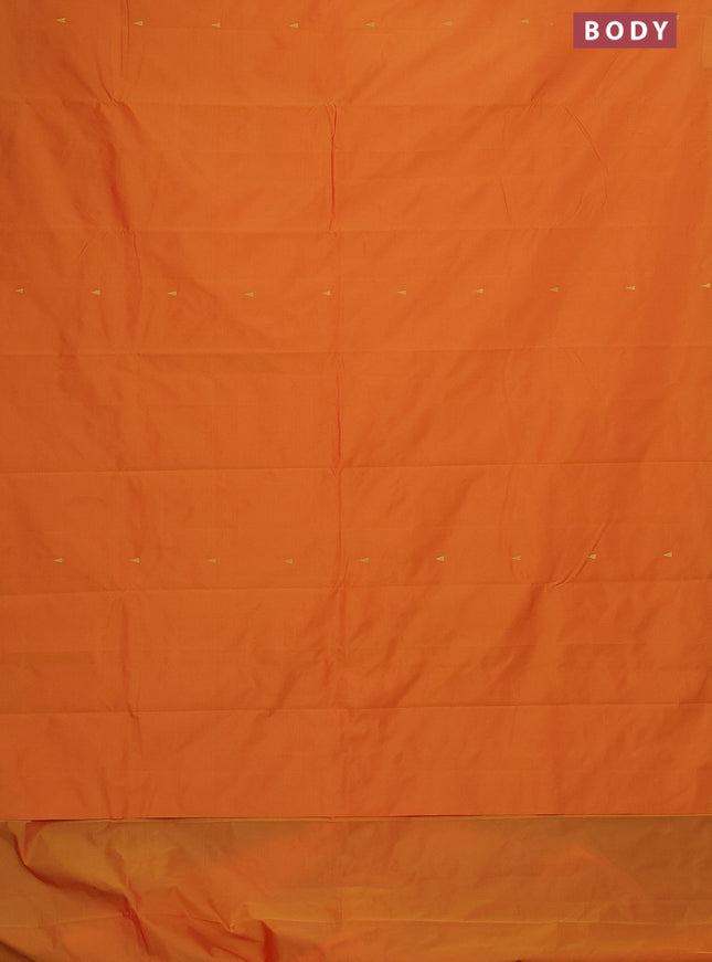 Arani semi silk saree dual shade of mango yellow with zari woven temple buttas and zari woven border