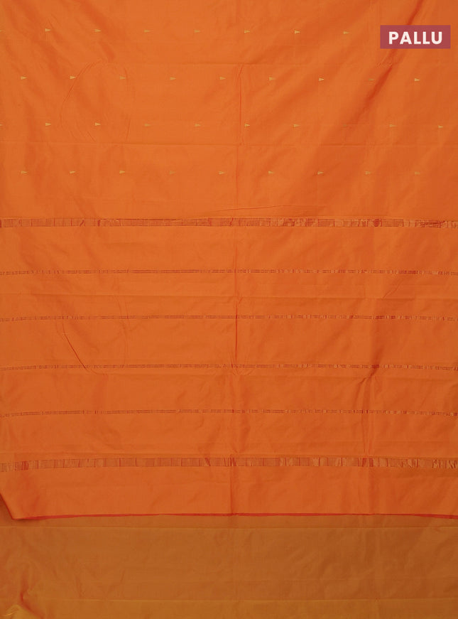 Arani semi silk saree dual shade of mango yellow with zari woven temple buttas and zari woven border