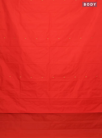 Arani semi silk saree orange with zari woven temple buttas and zari woven border