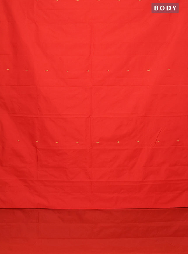 Arani semi silk saree orange with zari woven temple buttas and zari woven border