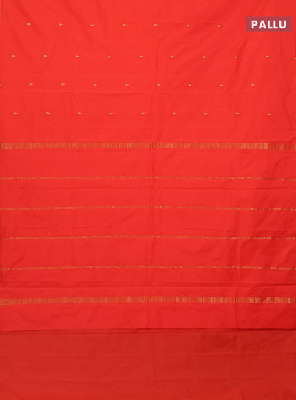 Arani semi silk saree orange with zari woven temple buttas and zari woven border